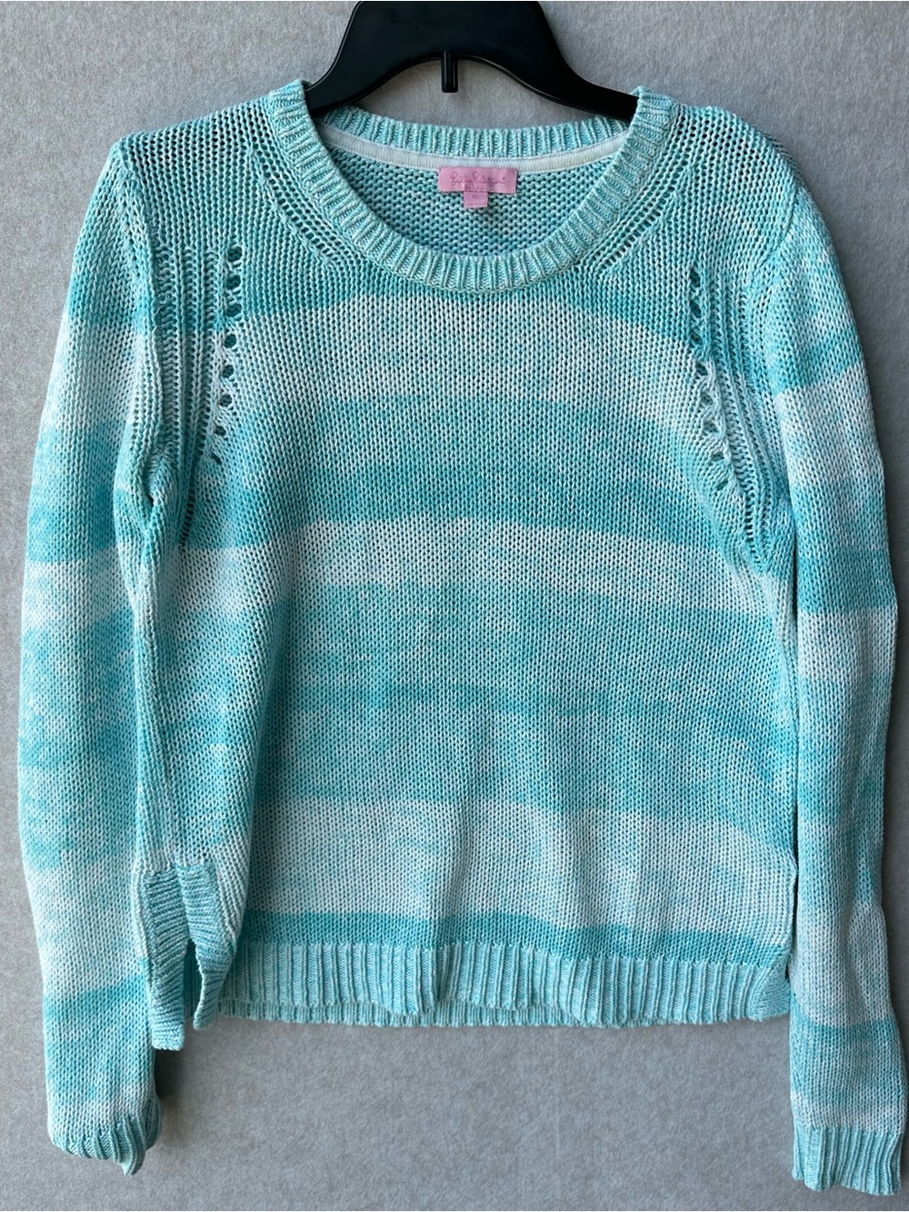 Lilly Pulitzer Aqua and White Striped Crewneck Sweater Size XL